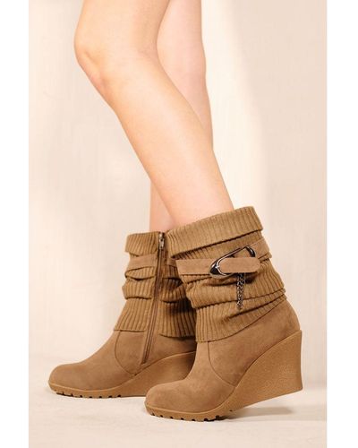 Where's That From 'Bryony' Wedge Heel Slouchy Ankle Boots - Natural