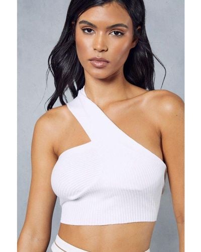 MissPap Knitted Ribbed One Shoulder Top Viscose - White