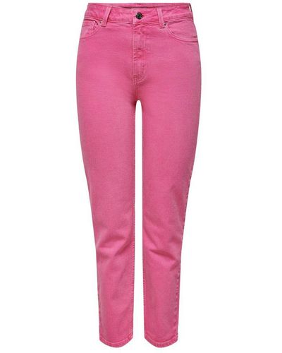 ONLY High Waist Straight Fit Jeans Onlemily Gin Fizz - Roze