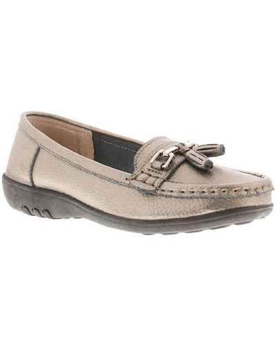 Love Leather Shoes Flat Ee Fitting Cruise Slip On Gunmetal - Grey