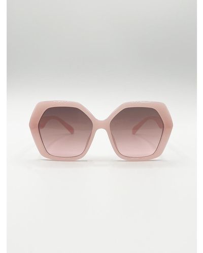 SVNX Oversized Rounded Angular Sunglasses - Pink