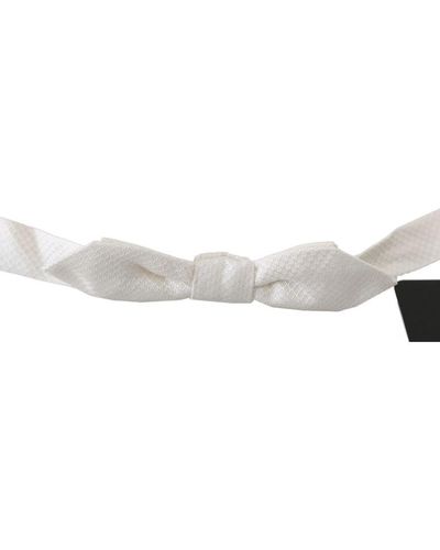 Dolce & Gabbana Witte 100% Zijde Slanke Verstelbare Hals Papillon Heren Stropdas
