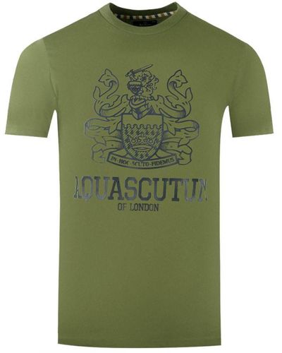 Aquascutum Large Bold London Aldis Brand Logo Army Green T-shirt - Groen