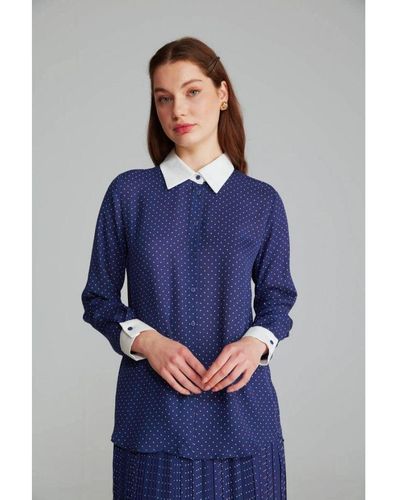 GUSTO Polka Dot Shirt With Contrast Collar - Blue