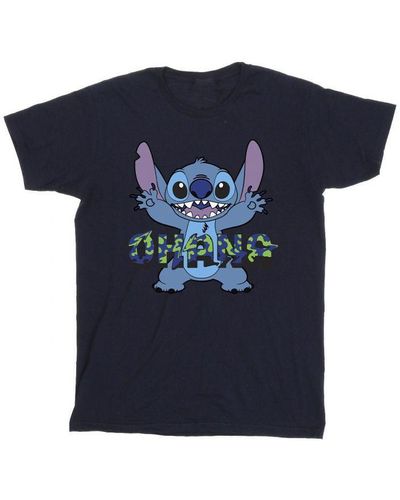 Disney Lilo And Stitch Ohana Blue Glitch T-shirt
