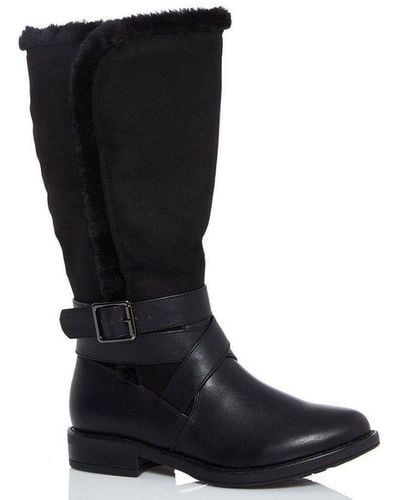 Quiz Faux Fur Trim Calf Boots - Black