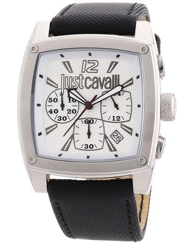 Just Cavalli Pulp Watch Black Leather White Dial - Grey