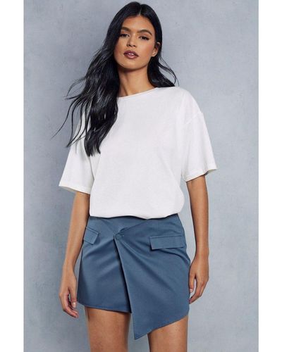 MissPap Asymmetric Wrap Mini Skirt - Blue