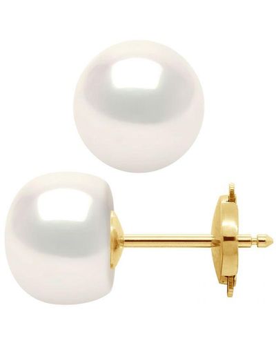 Diadema Oorbellen Gekweekte Parels Zoetwater 9-10 Mm System Security Natural White Yellow Gold - Wit