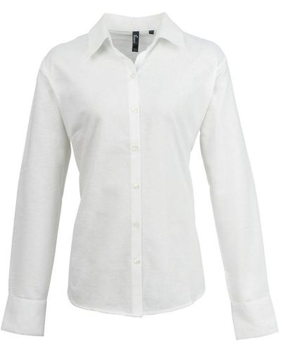 PREMIER Ladies Signature Oxford Long Sleeve Work Shirt () - White