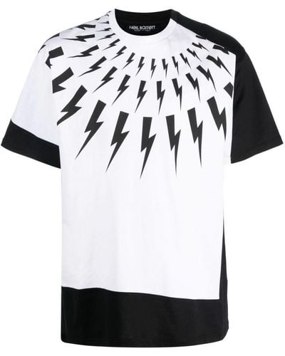 Neil Barrett Split Front Lightning Bolt Printed T-Shirt - White