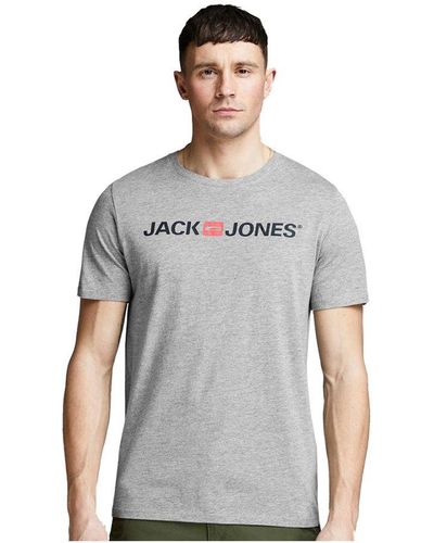 Jack & Jones Jjecorp Logo Short Sleeve Slim Fit T Shirt - Grey