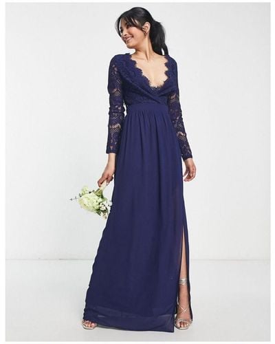 TFNC London Bridesmaid Open Back Lace Maxi Dress - Blue