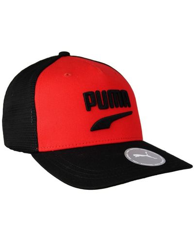 PUMA Basketball Trucker Black Red Adjustable Snapback Cap 022557 03 Textile