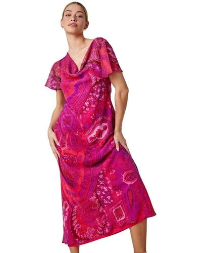 D.u.s.k Paisley Print Cowl Neck Dress - Pink