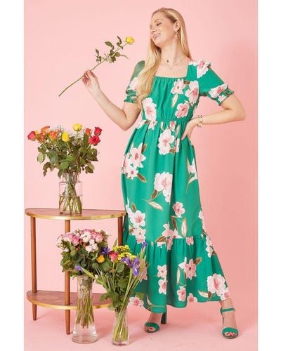 Yumi' Groene Oversized Zigeunerstijl Maxi-jurk Met Bloemenprint