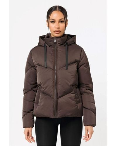 Good For Nothing Cropped Hodded Puffer Jacket - Brown