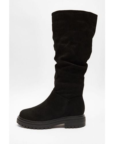 Quiz Wide Fit Knee High Faux Suede Boots - Black