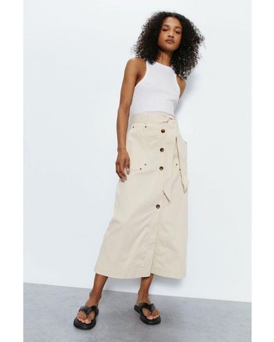 Warehouse Button Detail Tie Up Midi Skirt - White