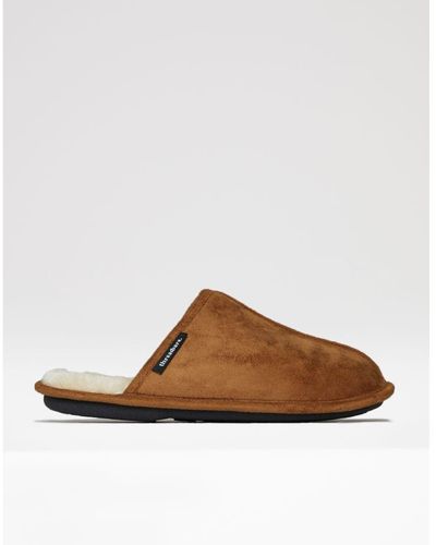 Threadbare Tan 'lewes' Faux Fur Lined Suedette Mule Slippers - Brown
