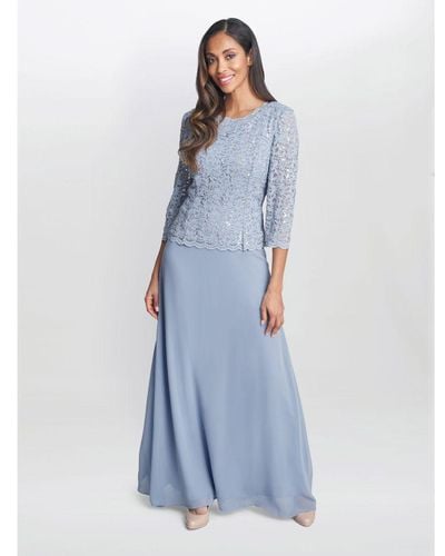 Gina Bacconi Virginia Maxi Lace Dress With Chiffon Skirt - Blue