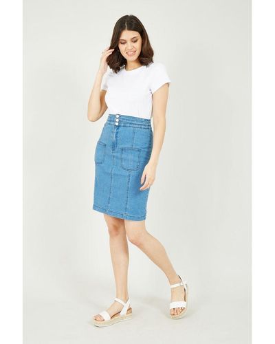 Yumi' Blue Denim Patch Pocket Skirt Cotton