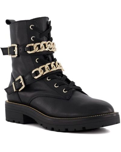 Dune Ladies Plazas - Branded-chain-detail Ankle Boots Leather - Black