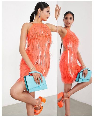 ASOS Sequin Shard Halter Mini Dress - Orange