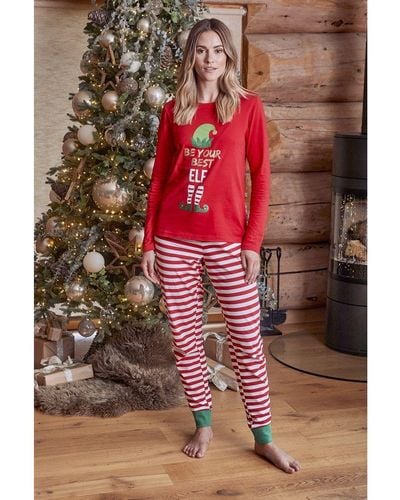 Threadbare Curve Cotton 'Cane' Stripe Long Sleeve Christmas Pyjama Set - Red