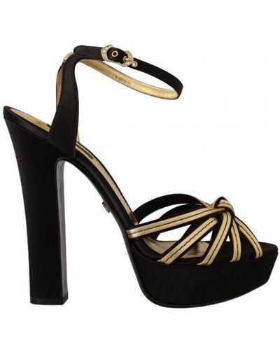 Dolce & Gabbana Viscose Ankle Strap Heels Sandals Shoes Silk - Black