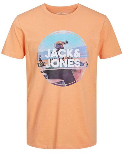 Jack & Jones Regular Fit T-shirt Jjgem Met Printopdruk Pumpkin - Blauw