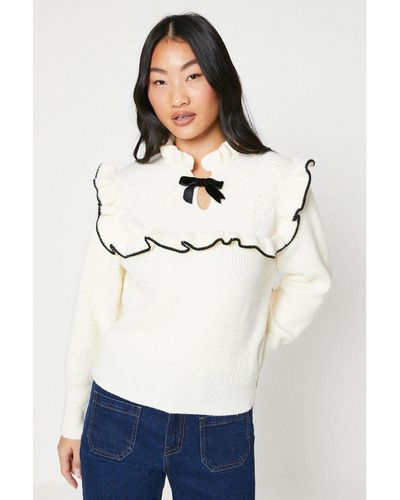 Oasis Petite Frill Bow Detail Jumper - White