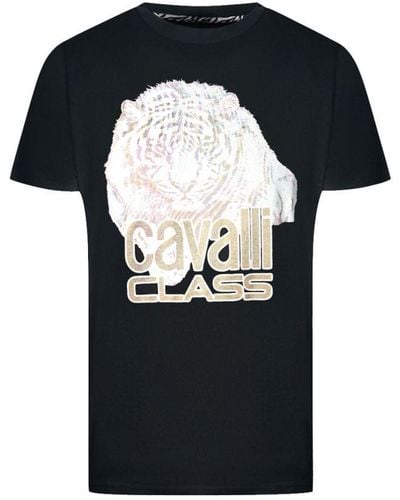 Class Roberto Cavalli Large Tiger Logo T-Shirt - Black