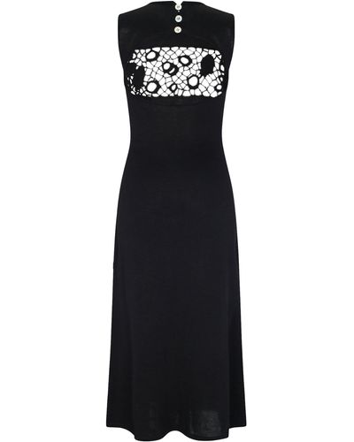 ASCENDIA Crochet Cut Midi Dress - Black