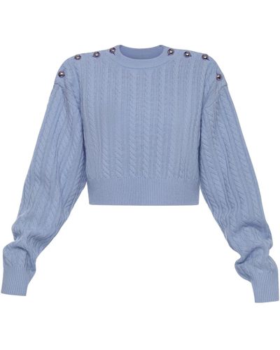 KEBURIA Cable-Knit Wool-Cashmere Sweater - Blue