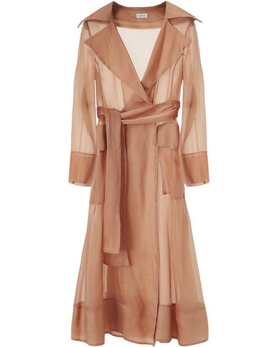 Lita Couture See Through Organza Trench Coat - Brown