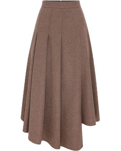 NAZLI CEREN Eliza Wool Plaid Asymmetric Midi Skirt - Brown