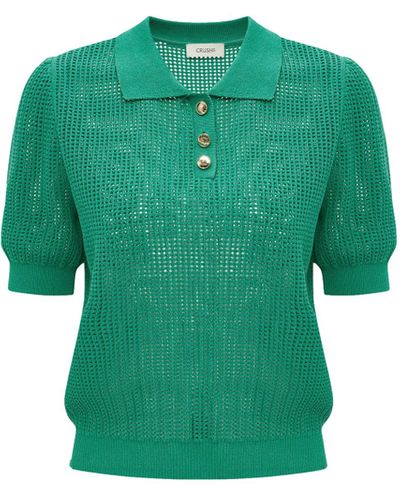 CRUSH Collection Buttons Pointelle Polo Top - Green