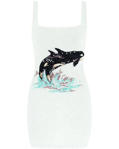 Oceanus Marina Embroidered Luxury Sequin Mini Dress - White