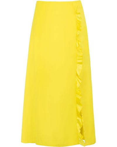 JAAF Ruffled Silk Midi Skirt - Yellow