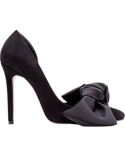 Ginissima Samantha Suede And Oversized Satin Bow Open Sided Stiletto - Black