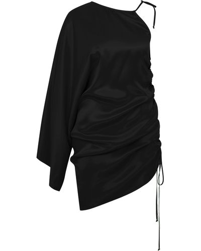 NAZLI CEREN Rocha Asymmetric Mini Satin Dress - Black