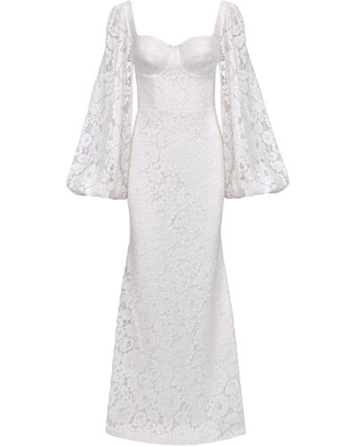 Lily Was Here Dreamlike Dress Made Of Ecru Lace With Effective Sleeves - White