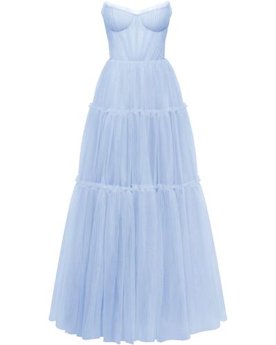 Millà Light Tulle Maxi Dress With Ruffled Skirt, Garden Of Eden - Blue