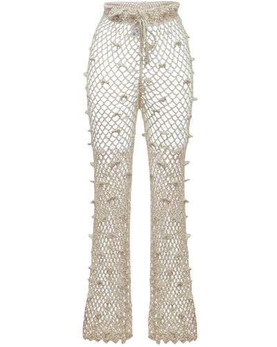 Andreeva Metallic Handmade Crochet Pants - White