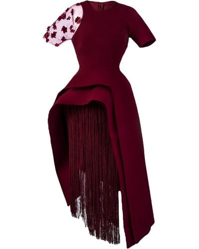 ANITABEL Burgundy Structured Asymmetric Top And Fringe Skirt