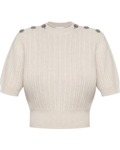 KEBURIA Cable-Knit Wool-Cashmere Top - White