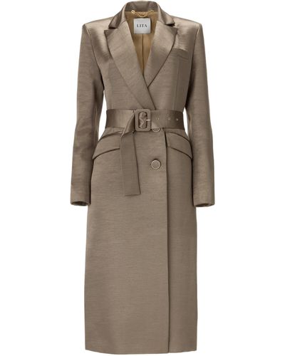 Lita Couture Belted Midi Trench Coat - Brown