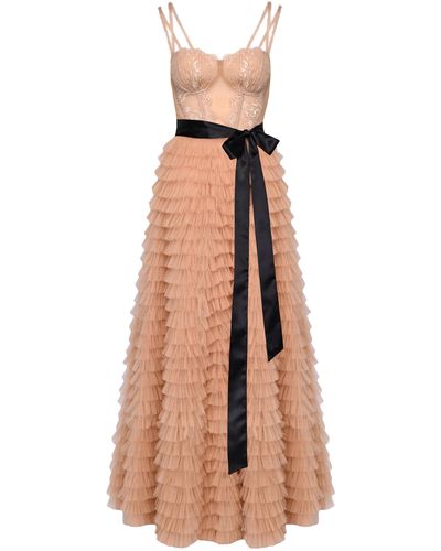 Lily Was Here Phenomenal Tulle Dress With A Corset Embroidered With French Lace - Natural