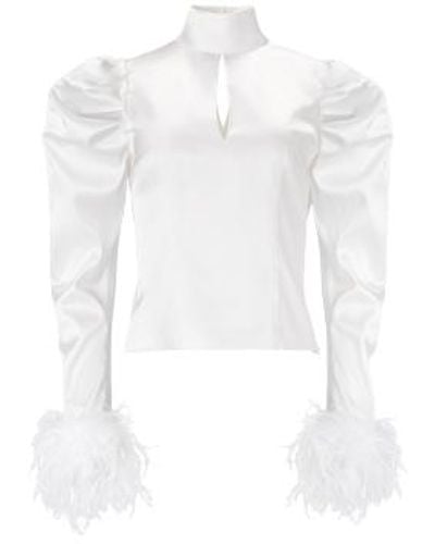 Lita Couture Taffeta Blouse With Feathers - White